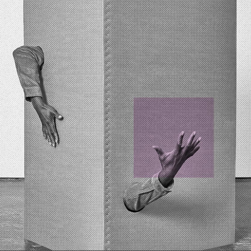 Artistic black and white image of a woman in a dress and high heels leaning backward over an office swivel chair, abstract pose with green overlay