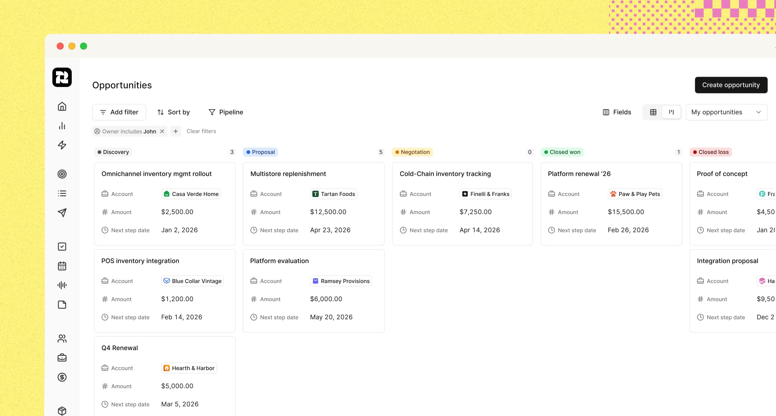 A screenshot of the Foundation product, showing a list of contacts with their names, emails, and company names